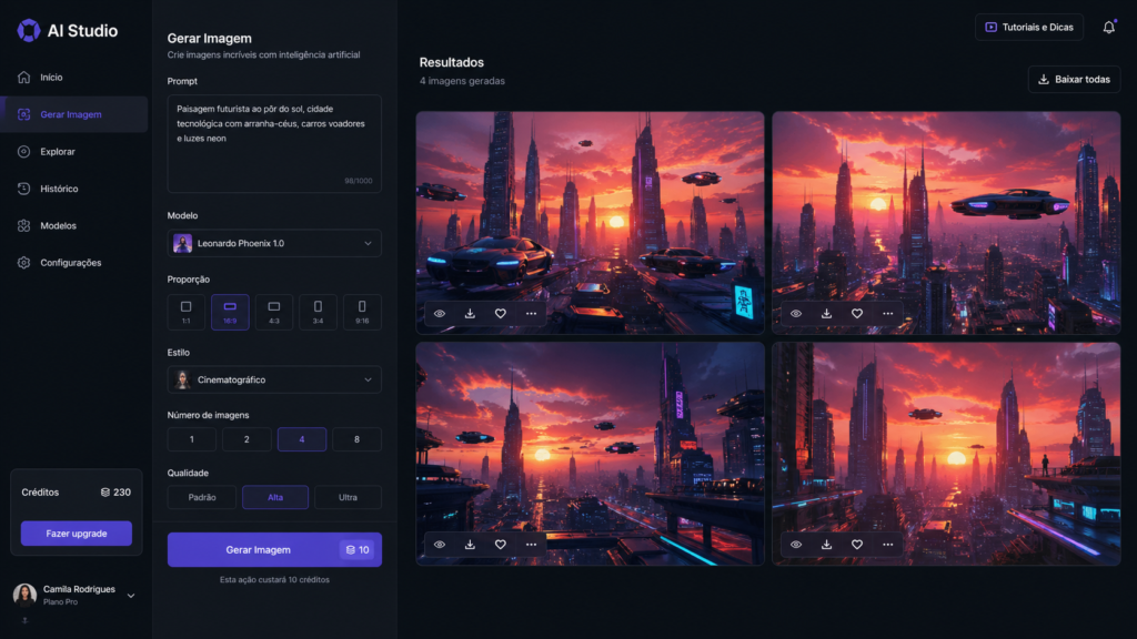 interface de ferramenta de IA para criação de imagens