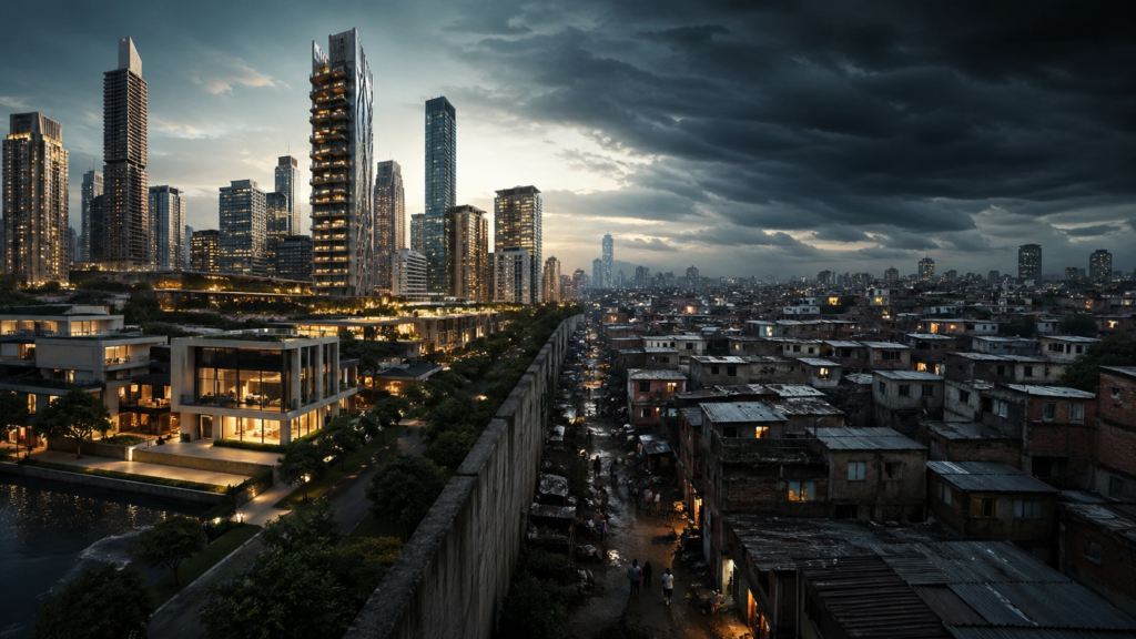 desigualdade global no capitalismo com contraste entre riqueza e pobreza