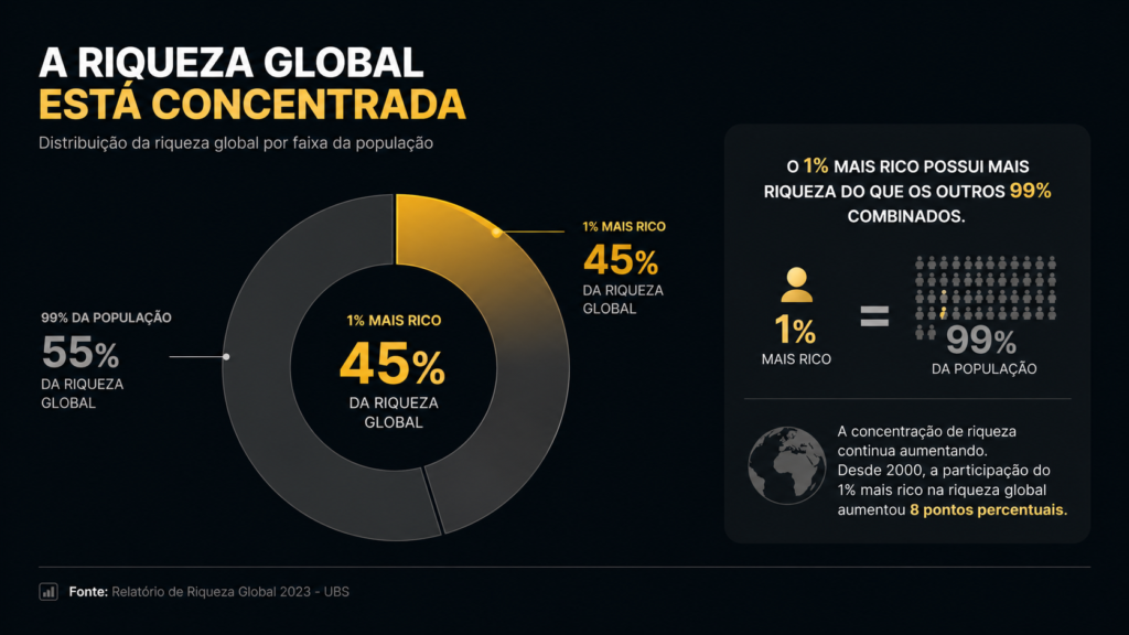 gráfico de concentração de riqueza mundial mostrando 1% mais rico