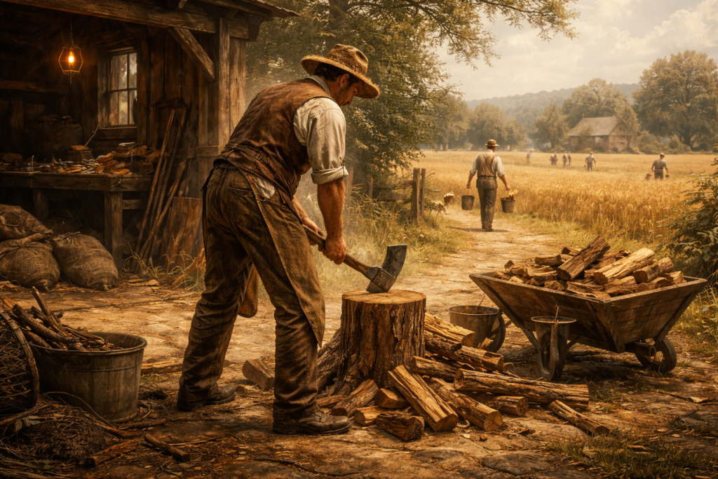 disciplina masculina no passado e rotina histórica de trabalho