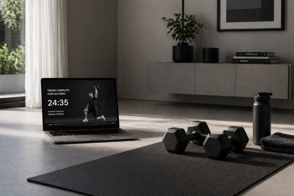 treino de força em casa com halteres