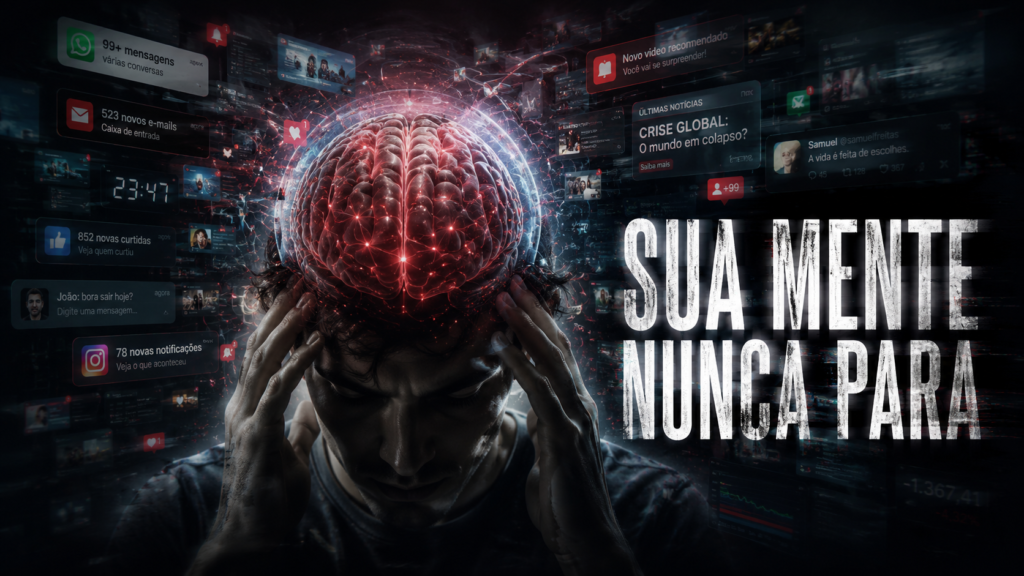 cérebro moderno hiperestimulado por telas e redes sociais
