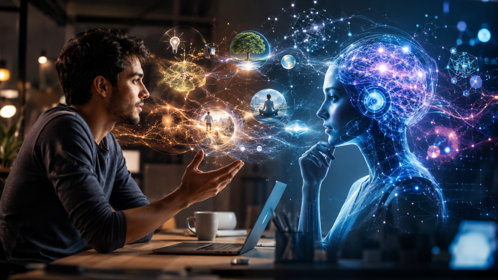 pessoa usando inteligência artificial para desenvolver ideias e pensar melhor
