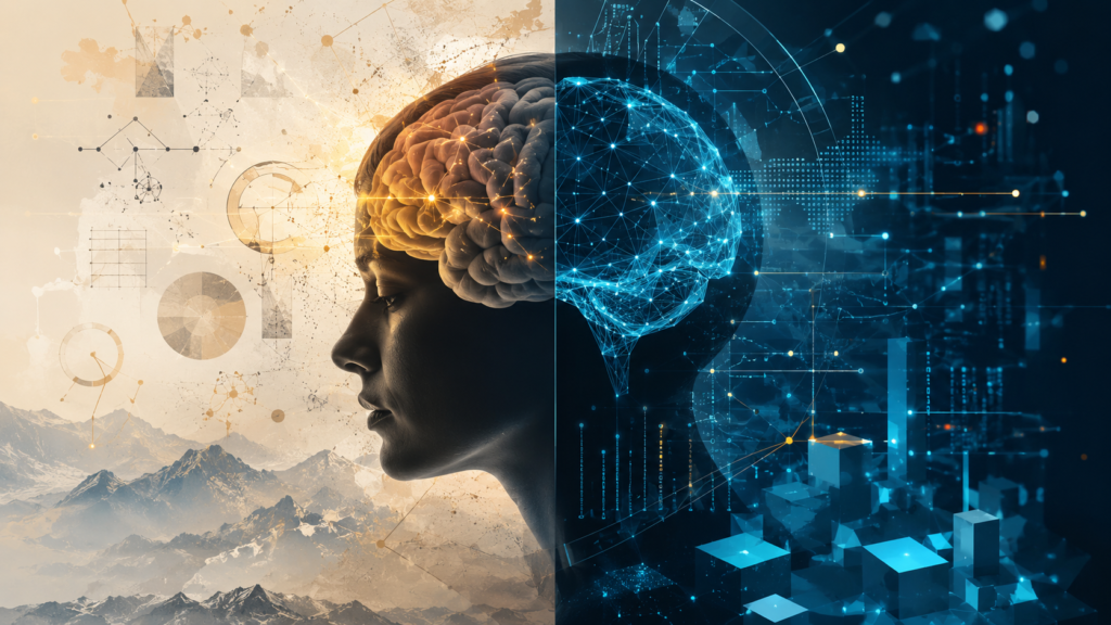 pensamento crítico humano trabalhando junto com inteligência artificial