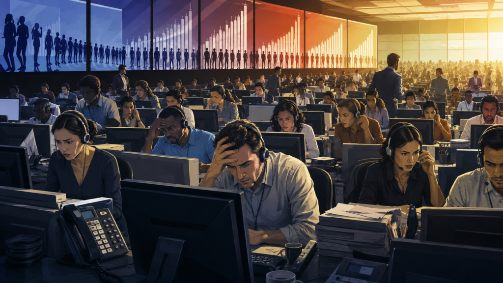 call center sobrecarregado representando limitações do atendimento tradicional
