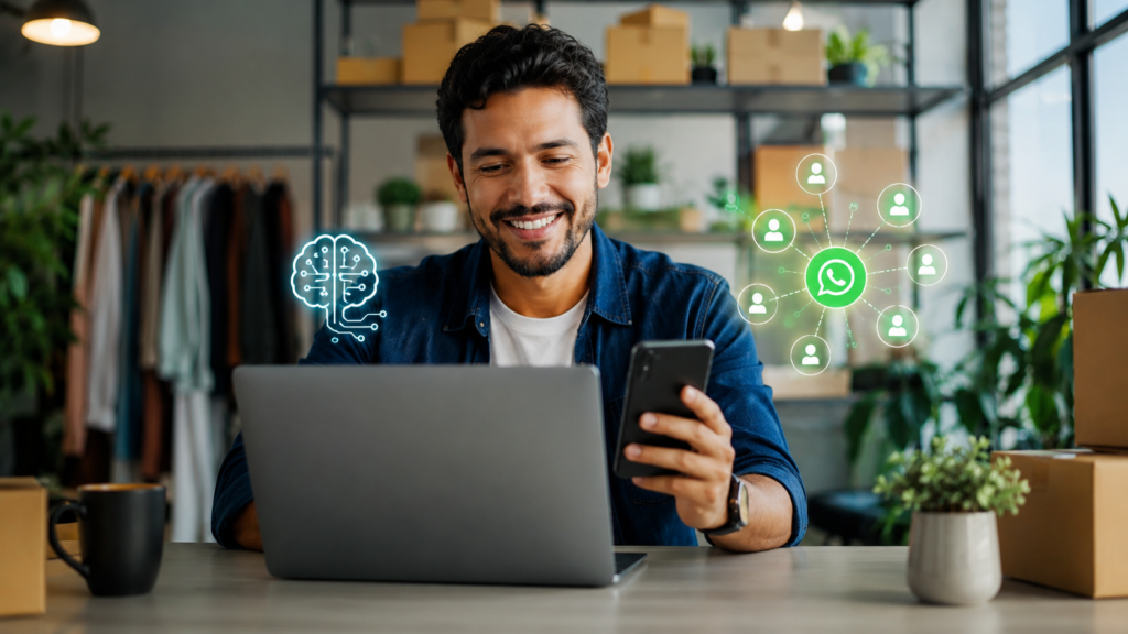 pequeno empresário utilizando inteligência artificial para melhorar atendimento